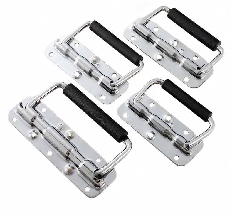 4 Pcs Spring Loaded Handle, Heavy Duty Folding Chest Handle with Rubber ...